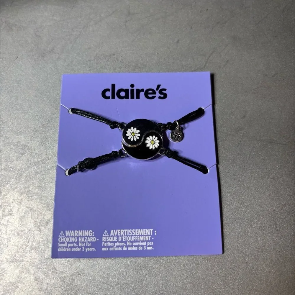 NEW Claire's Tween Girls Best Friend Yin and Yang Daisy Cord Bracelet in Gold
